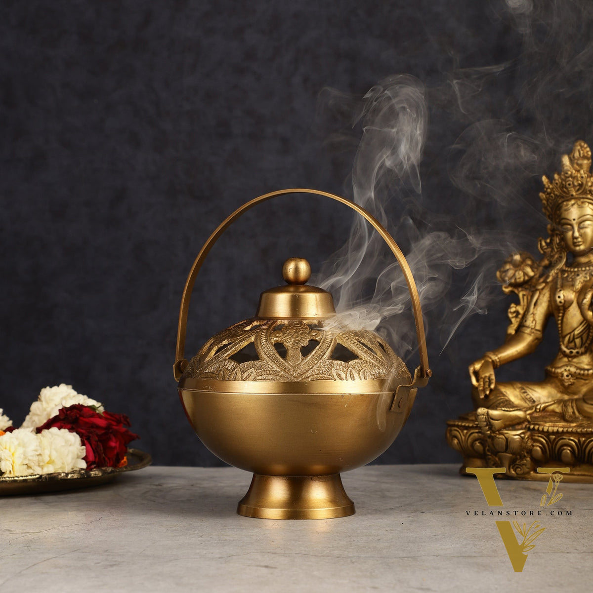 Brass Loban Daan Dhoop Daani with handle 6"