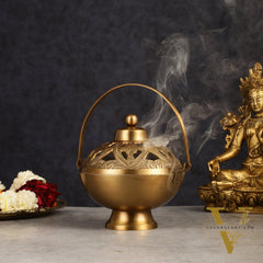 Brass Loban Daan Dhoop Daani with handle 6"