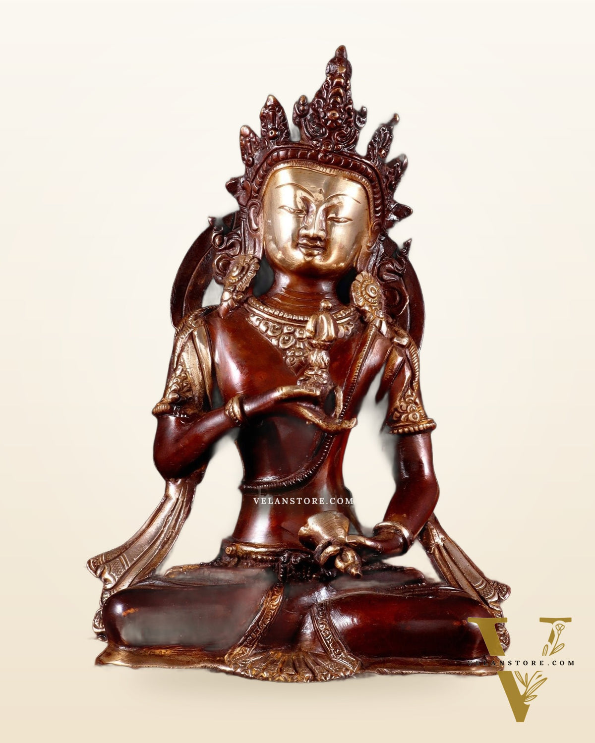 Brass Lokeshwar ( Chenrezig) Buddhist Statue – Dual Tone Finish 10"