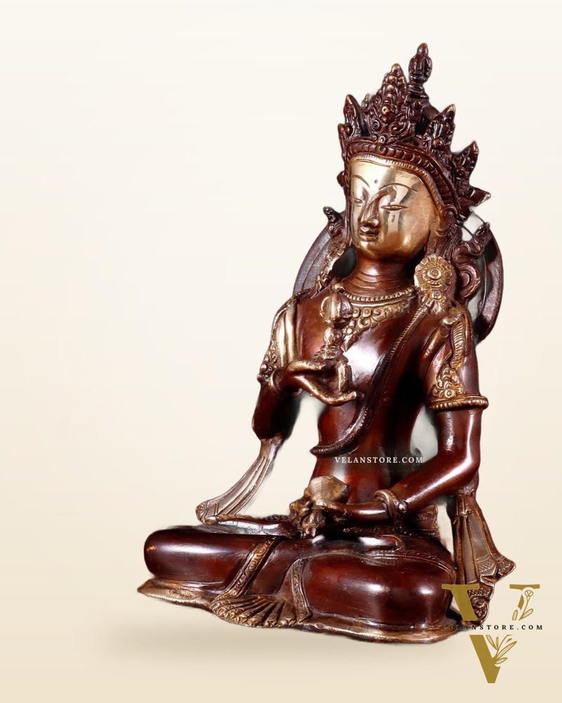 Brass Lokeshwar ( Chenrezig) Buddhist Statue – Dual Tone Finish 10"