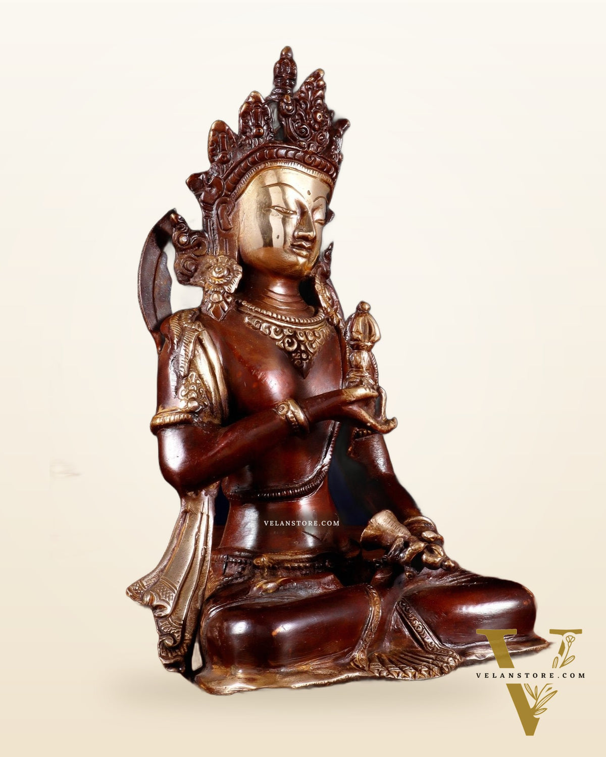 Brass Lokeshwar ( Chenrezig) Buddhist Statue – Dual Tone Finish 10"
