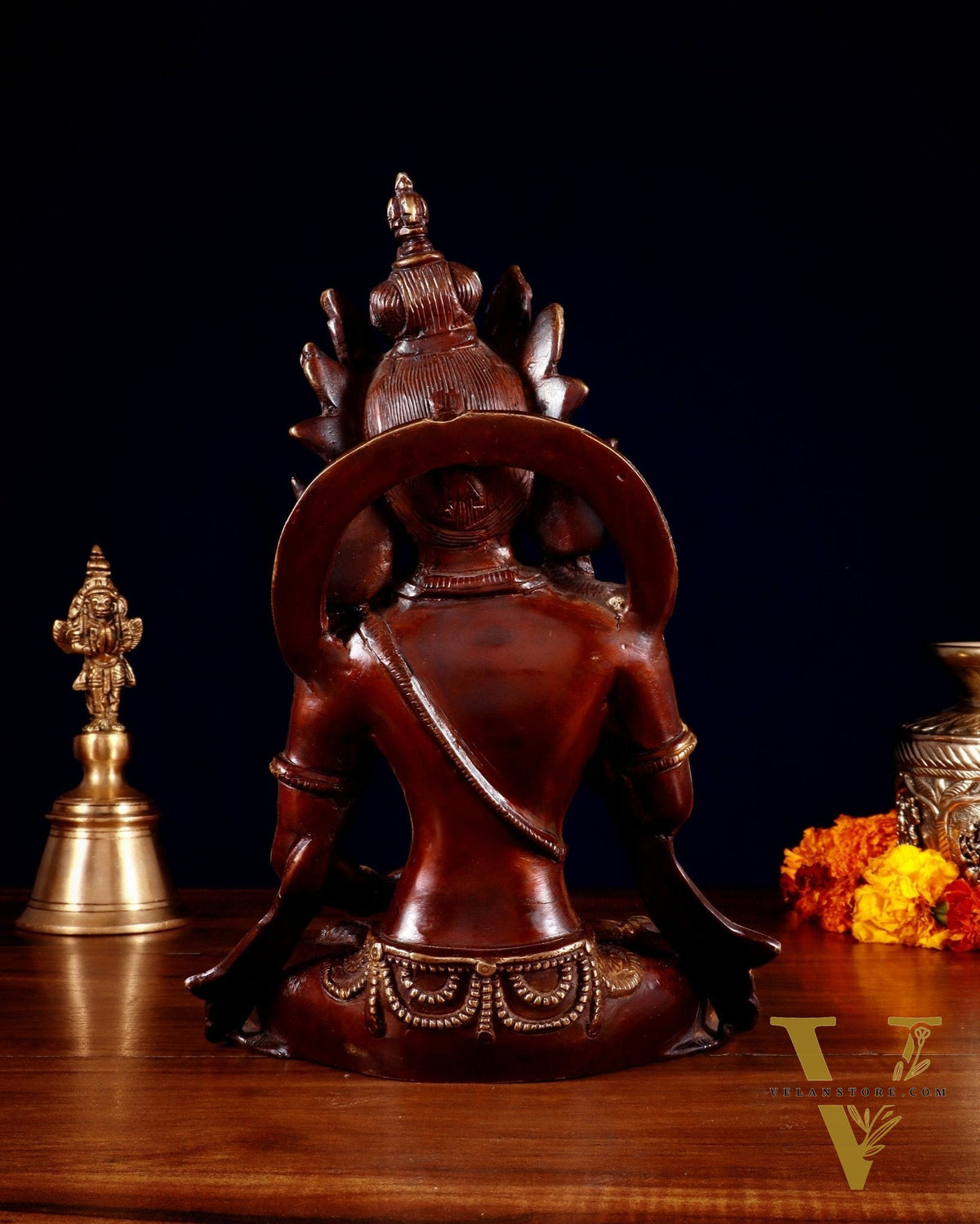 Brass Lokeshwar ( Chenrezig) Buddhist Statue – Dual Tone Finish 10"