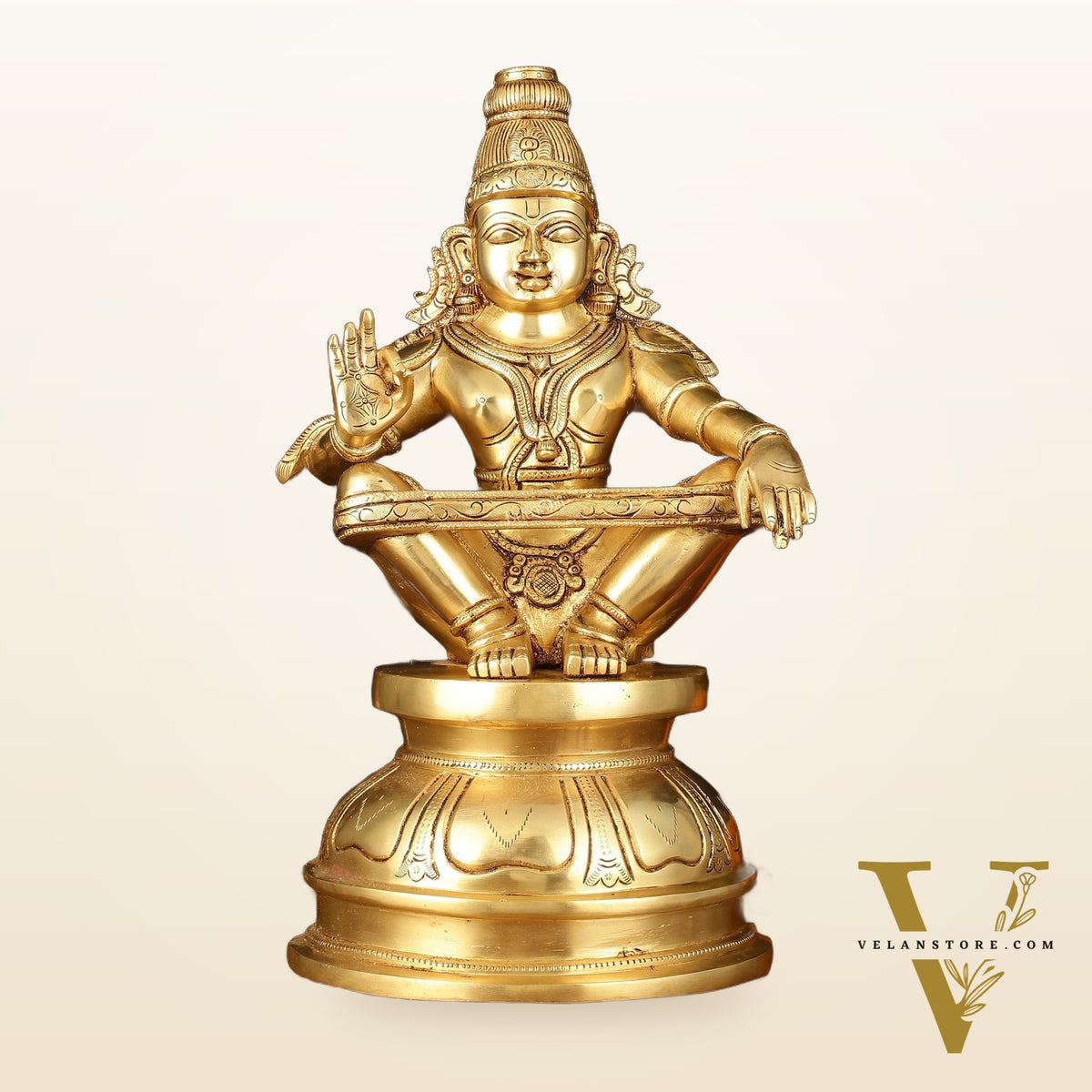 Brass Lord Ayyappa Swamy Ayyappan Statue - 14" Intricate Sculpture