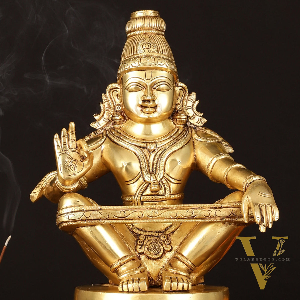 Brass Lord Ayyappa Swamy Ayyappan Statue - 14" Intricate Sculpture
