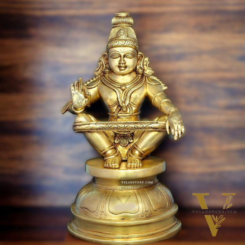 Brass Lord Ayyappa Swamy Ayyappan Statue - 14"