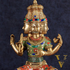 Brass Lord Brahma Sculpture - 16 inch with stonework