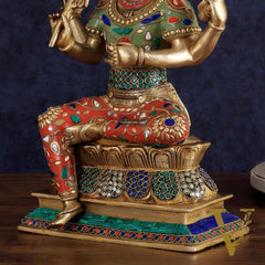 Brass Lord Brahma Sculpture - 16 inch with stonework