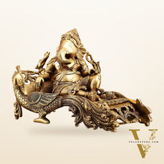 Brass Lord Ganapathi Statue on Peacock Throne | 11.5 -inch