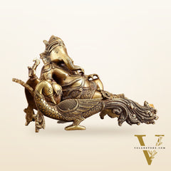 Brass Lord Ganapathi Statue on Peacock Throne | 11.5 -inch