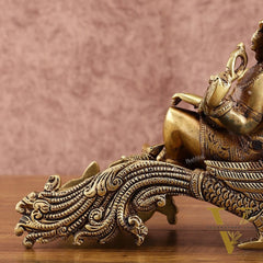 Brass Lord Ganapathi Statue on Peacock Throne | 11.5 -inch