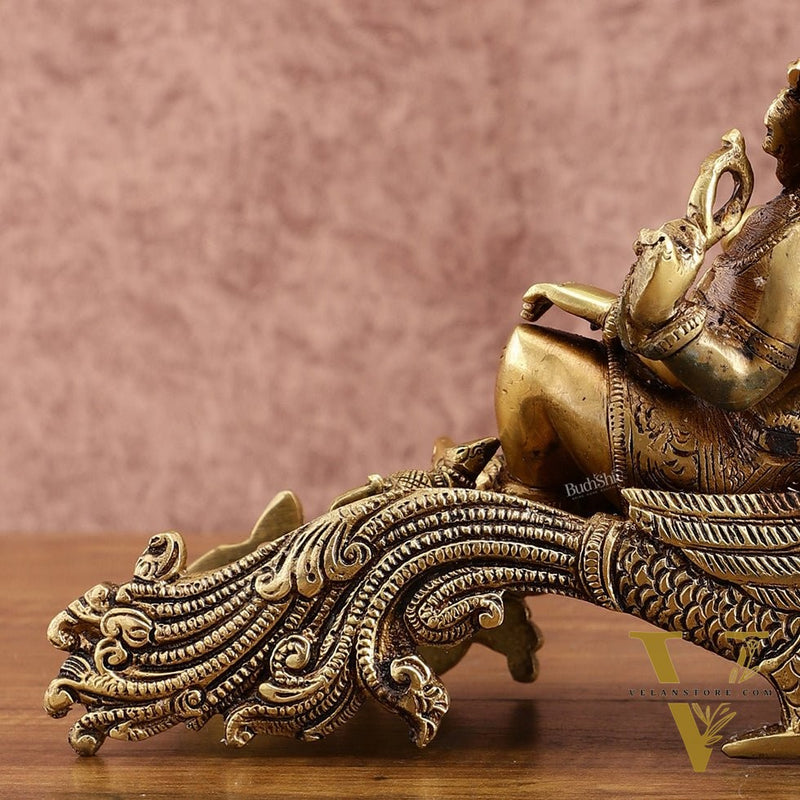 Brass Lord Ganapathi Statue on Peacock Throne | 11.5 -inch
