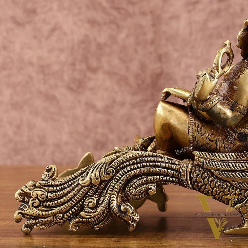 Brass Lord Ganapathi Statue on Peacock Throne | 11.5 -inch