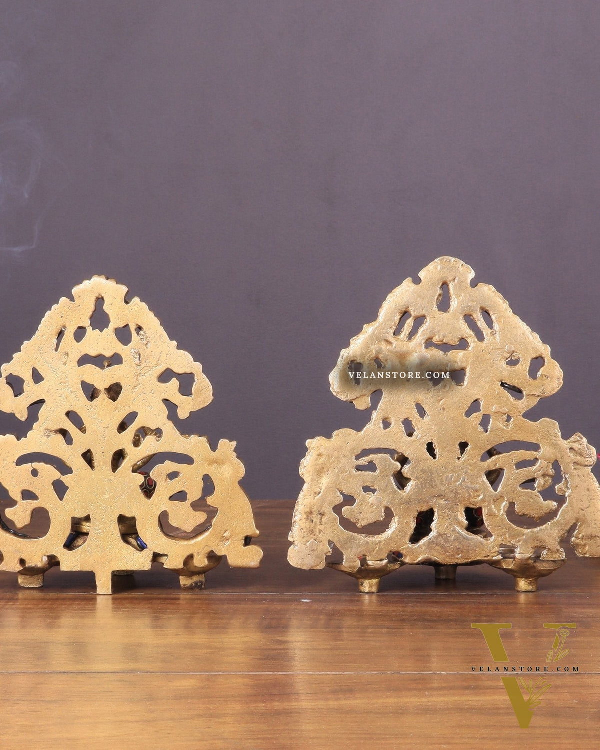Brass Lord Ganesha and Goddess Lakshmi Panchdeep with stonework