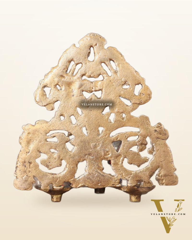 Brass Lord Ganesha and Goddess Lakshmi Panchdeep with stonework