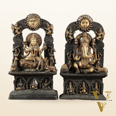 Brass Lord Ganesha and Goddess Lakshmi Statue Pair – 20" Height, Antique Chola Style, Dual-Tone Finish