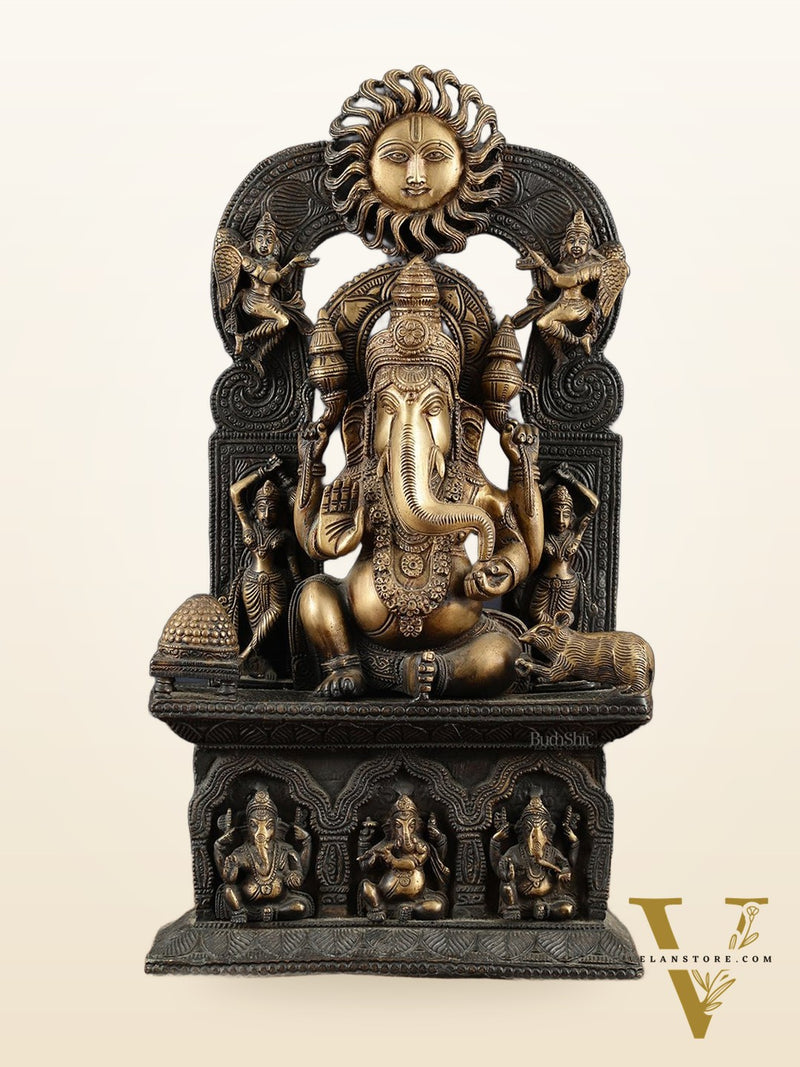 Brass Lord Ganesha and Goddess Lakshmi Statue Pair – 20" Height, Antique Chola Style, Dual-Tone Finish