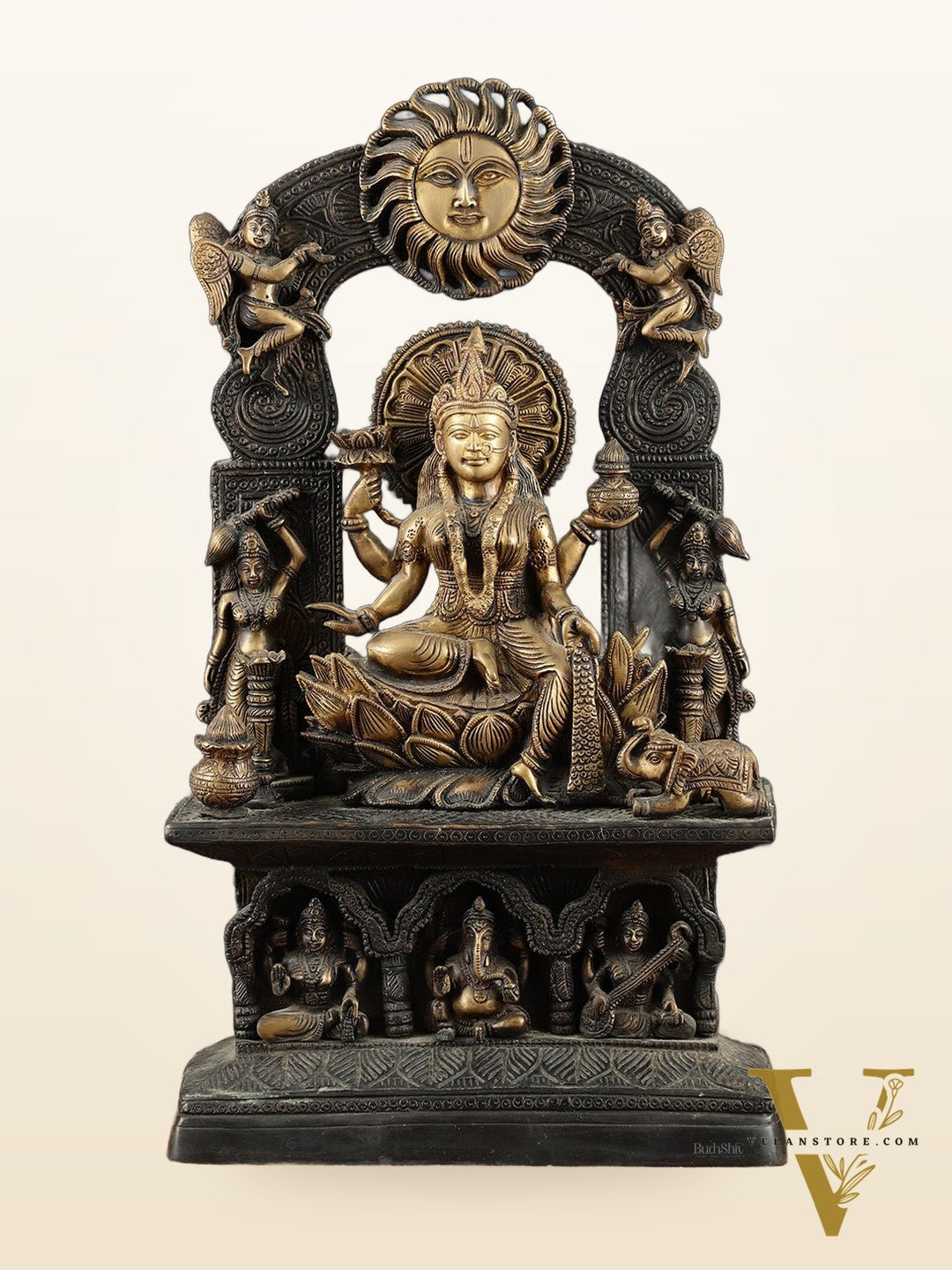 Brass Lord Ganesha and Goddess Lakshmi Statue Pair – 20" Height, Antique Chola Style, Dual-Tone Finish