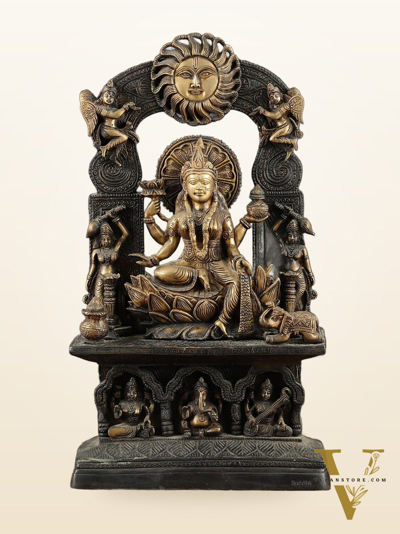 Brass Lord Ganesha and Goddess Lakshmi Statue Pair – 20" Height, Antique Chola Style, Dual-Tone Finish