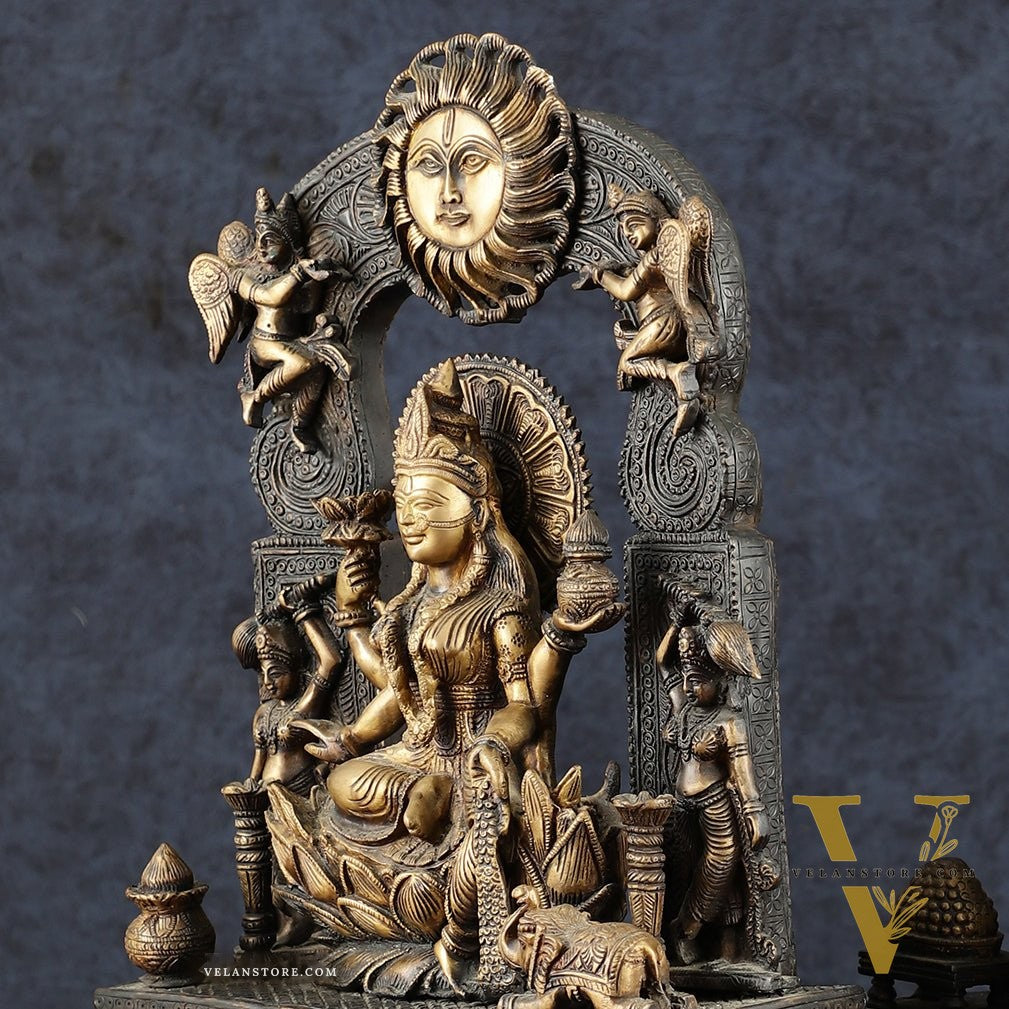 Brass Lord Ganesha and Goddess Lakshmi Statue Pair – 20" Height, Antique Chola Style, Dual-Tone Finish