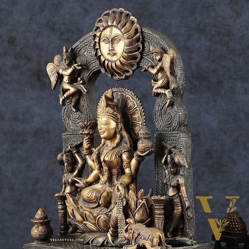 Brass Lord Ganesha and Goddess Lakshmi Statue Pair – 20" Height, Antique Chola Style, Dual-Tone Finish