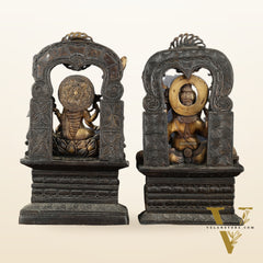 Brass Lord Ganesha and Goddess Lakshmi Statue Pair – 20" Height, Antique Chola Style, Dual-Tone Finish