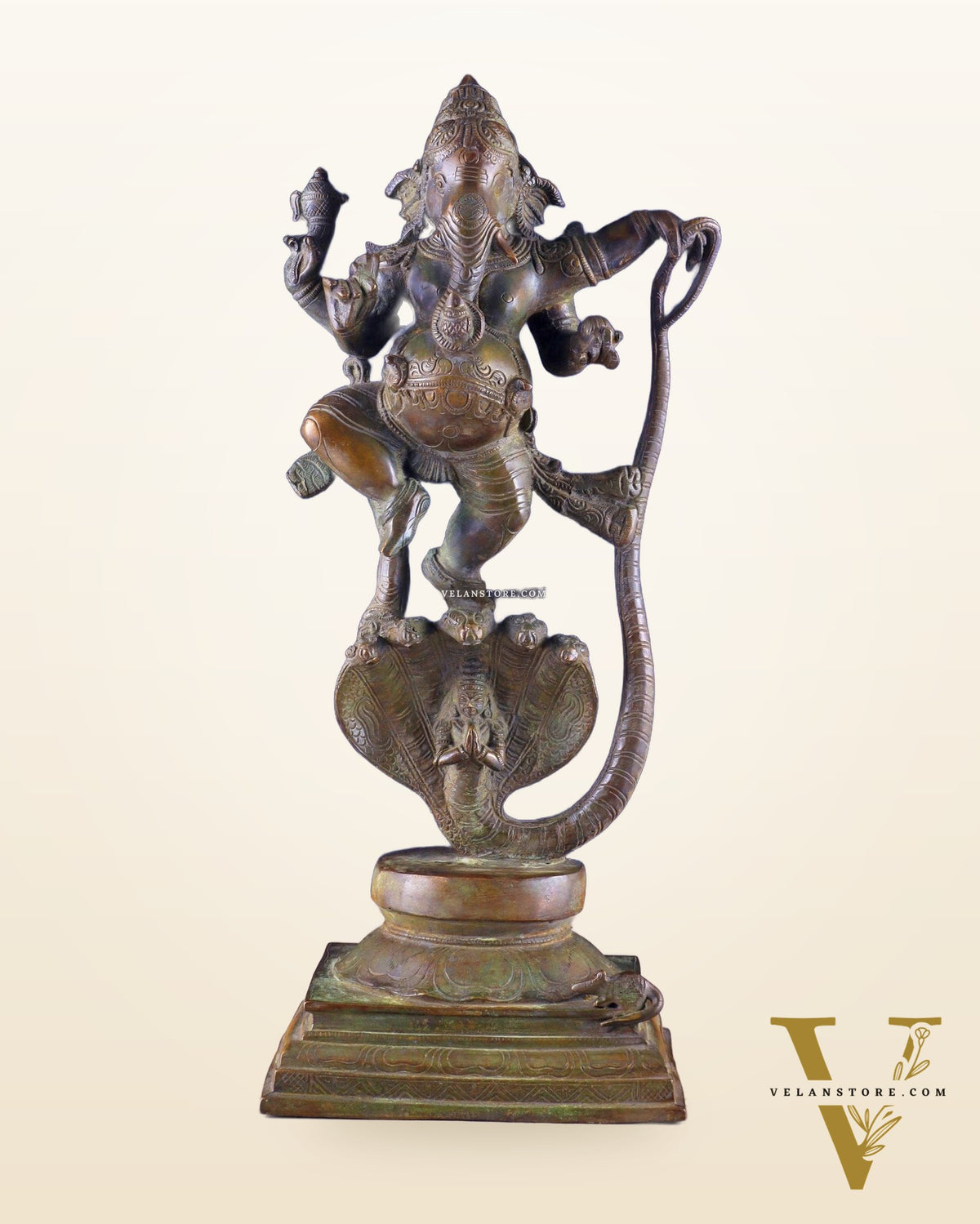 Brass Lord Ganesha dancing on snake 19 "