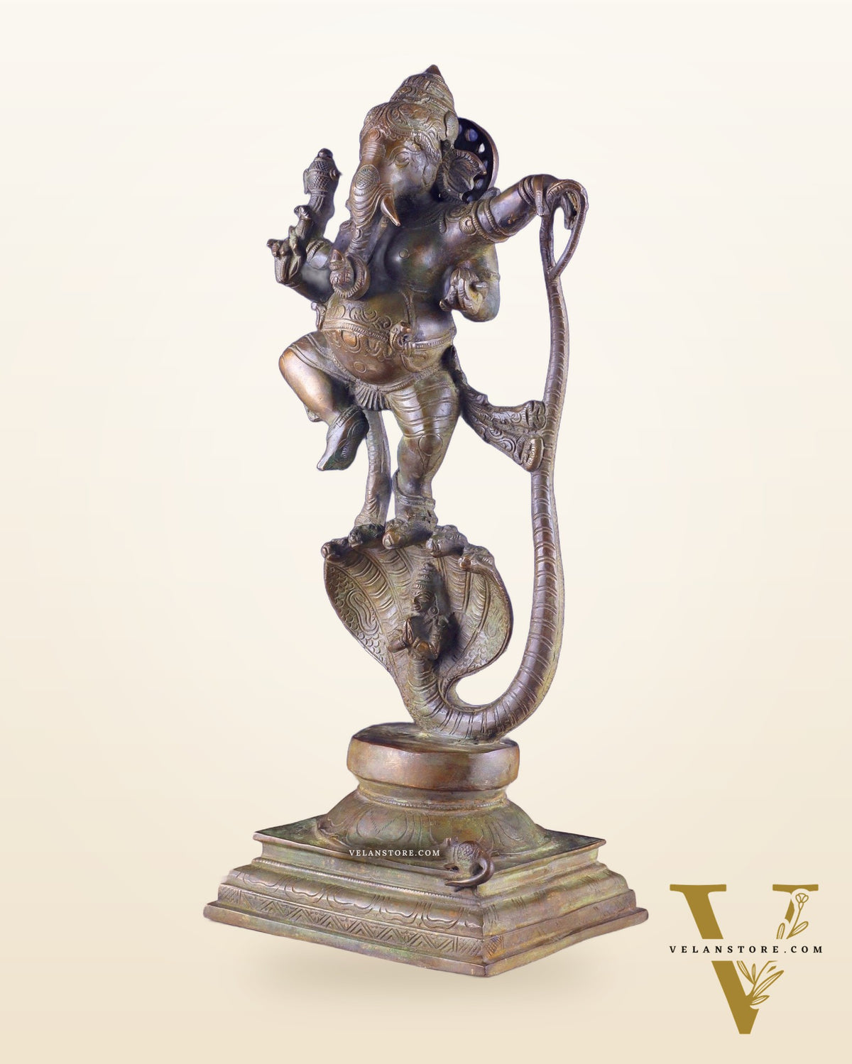 Brass Lord Ganesha dancing on snake 19 "