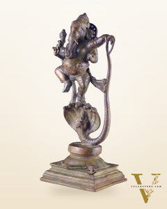 Brass Lord Ganesha dancing on snake 19 "