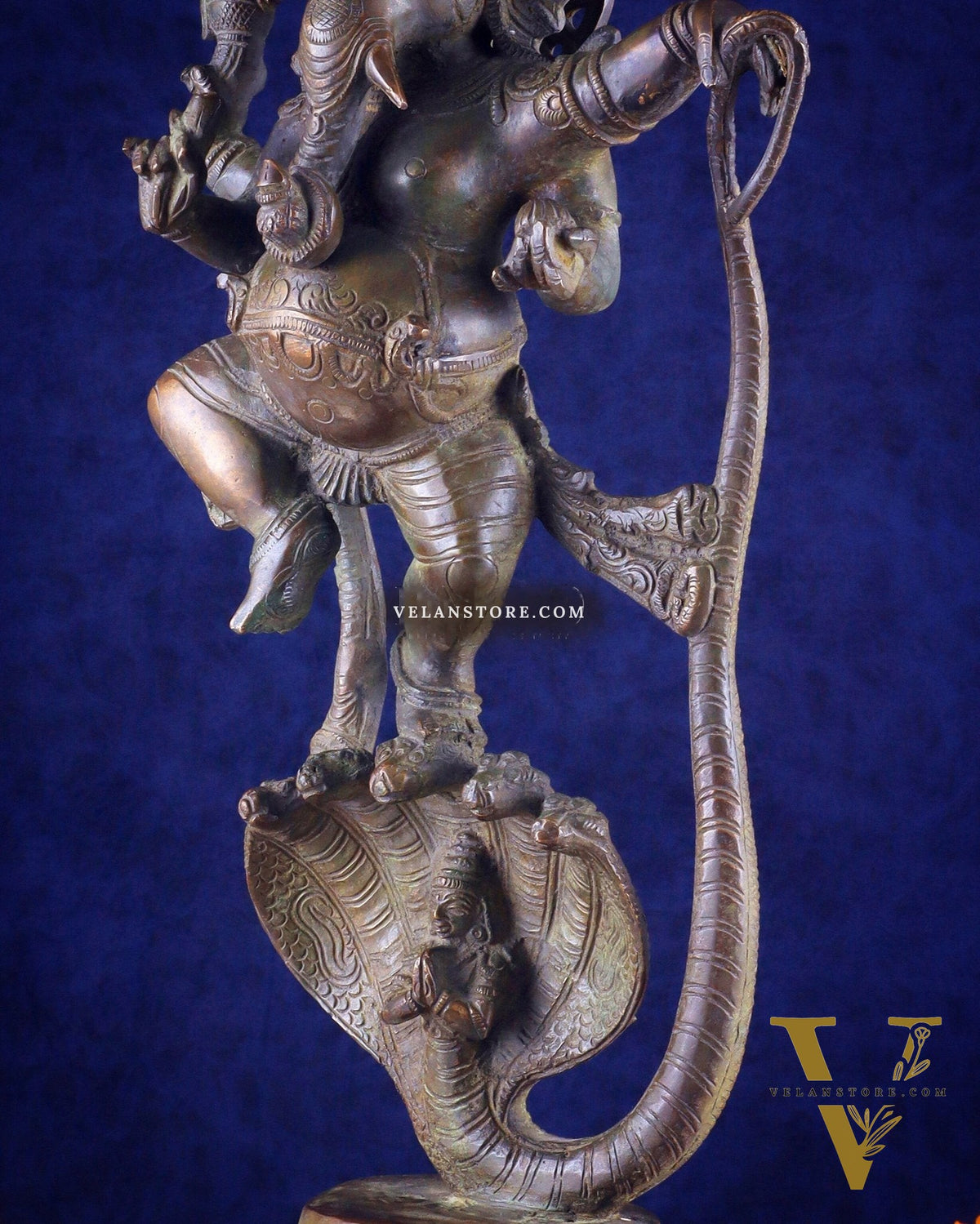 Brass Lord Ganesha dancing on snake 19 "