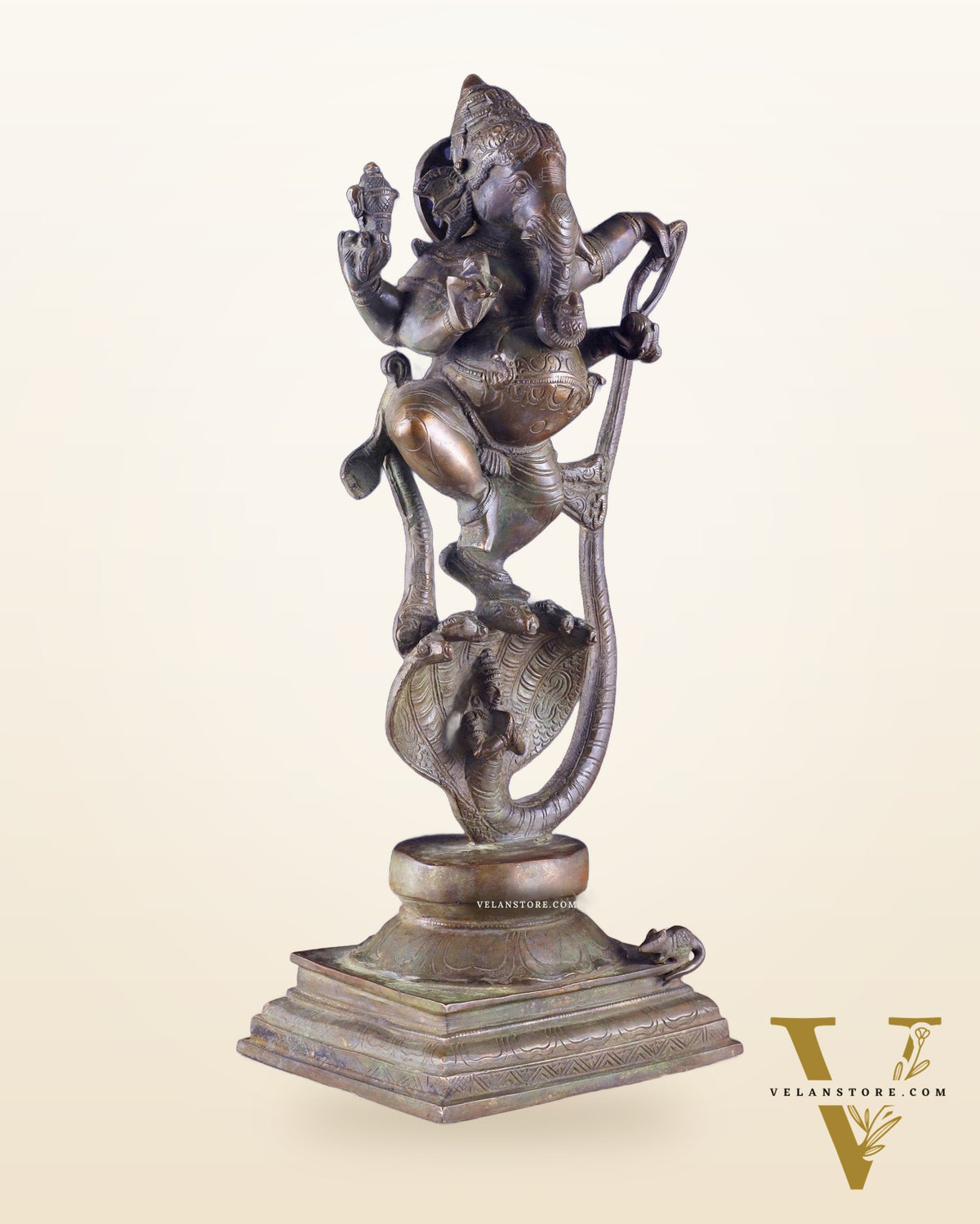 Brass Lord Ganesha dancing on snake 19 "