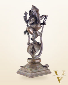 Brass Lord Ganesha dancing on snake 19 "