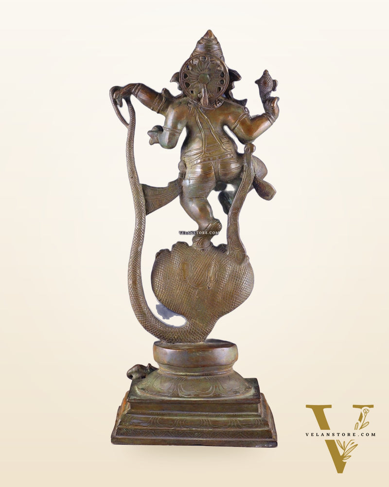 Brass Lord Ganesha dancing on snake 19 "