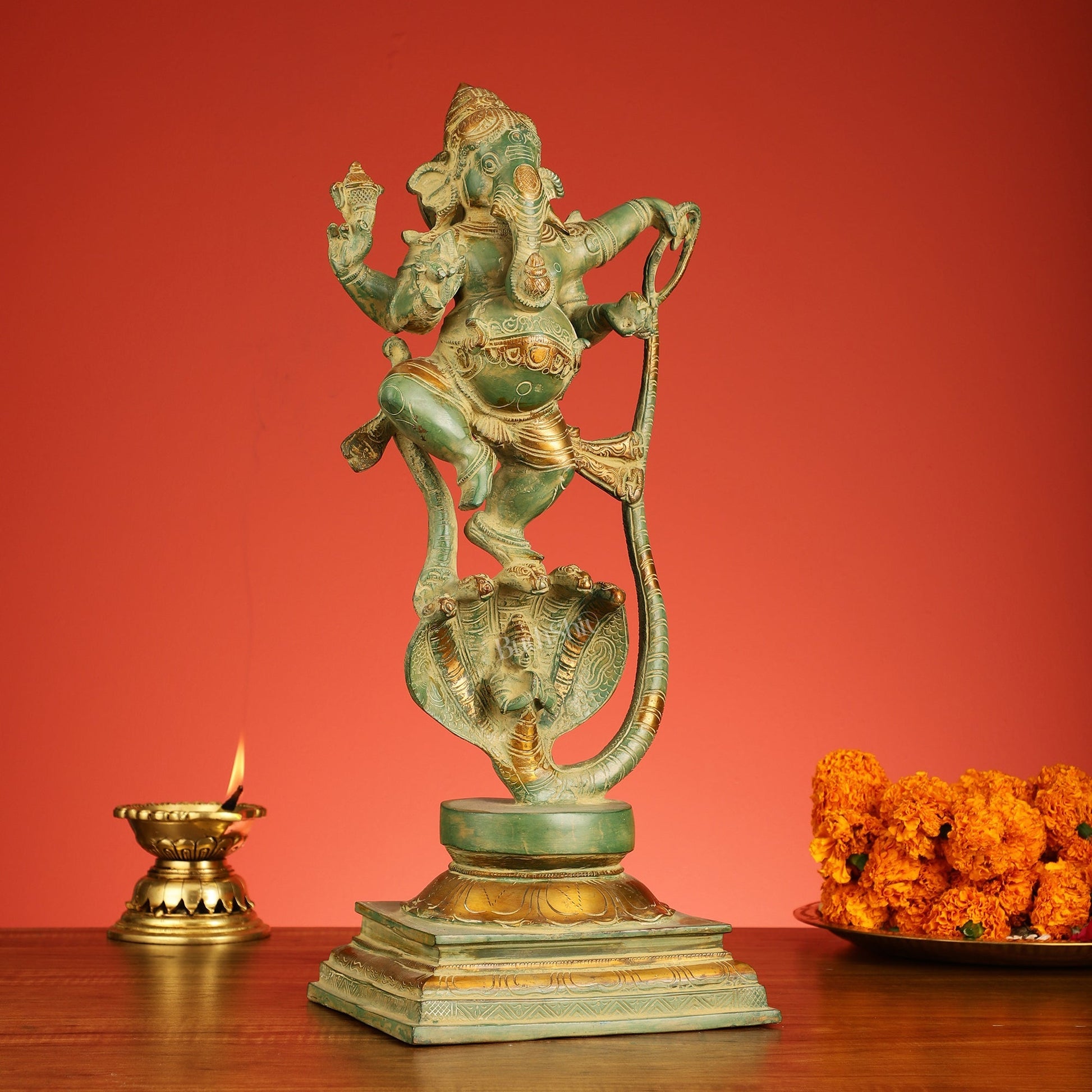 Brass Lord Ganesha dancing on snake 20 "