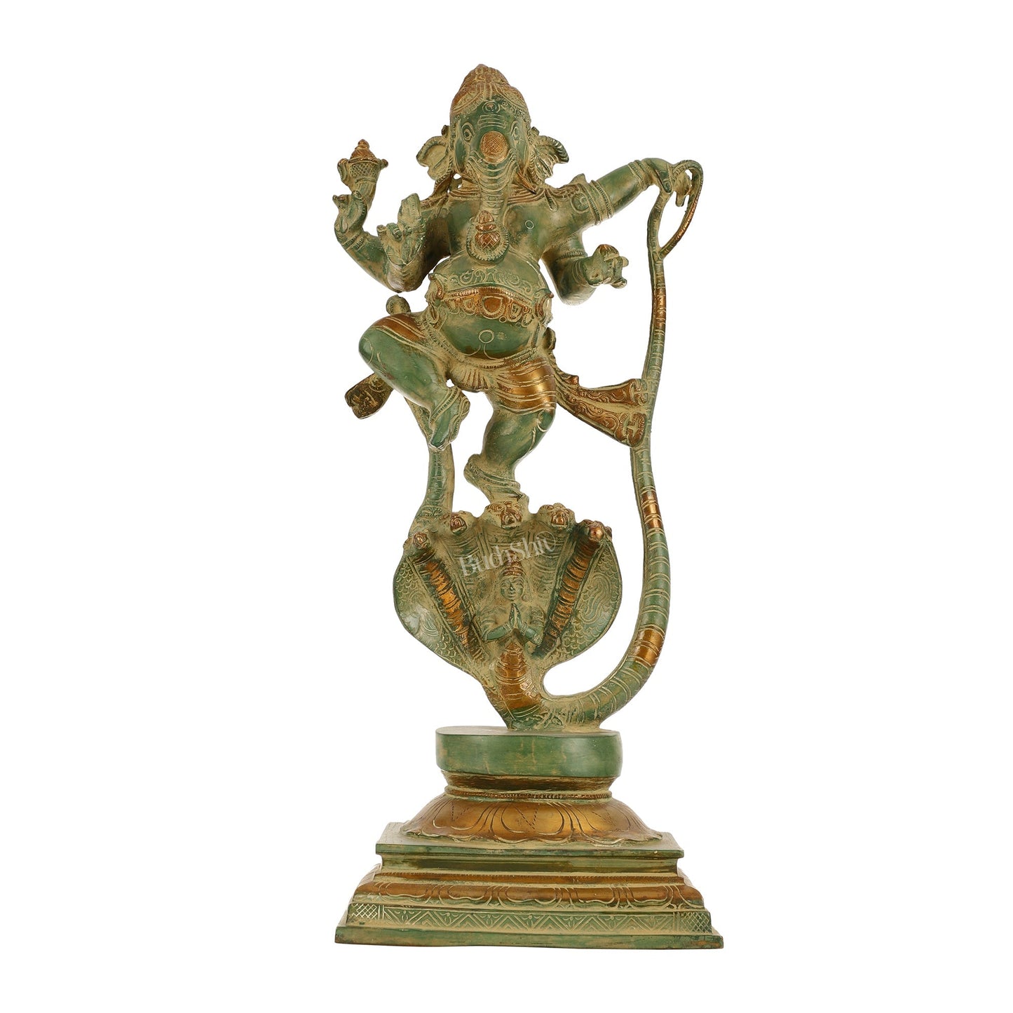 Brass Lord Ganesha dancing on snake 20 "