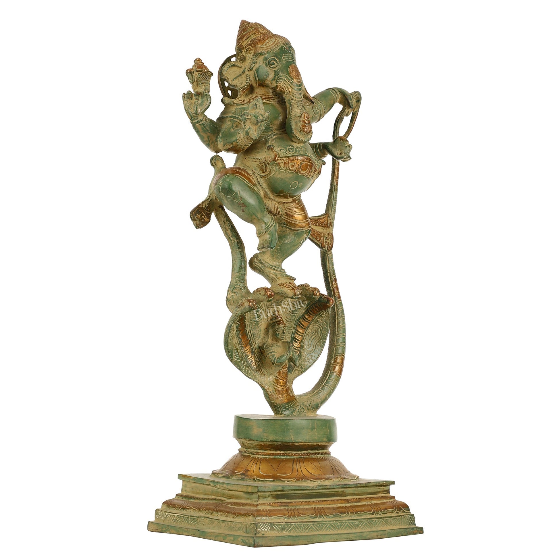 Brass Lord Ganesha dancing on snake 20 "