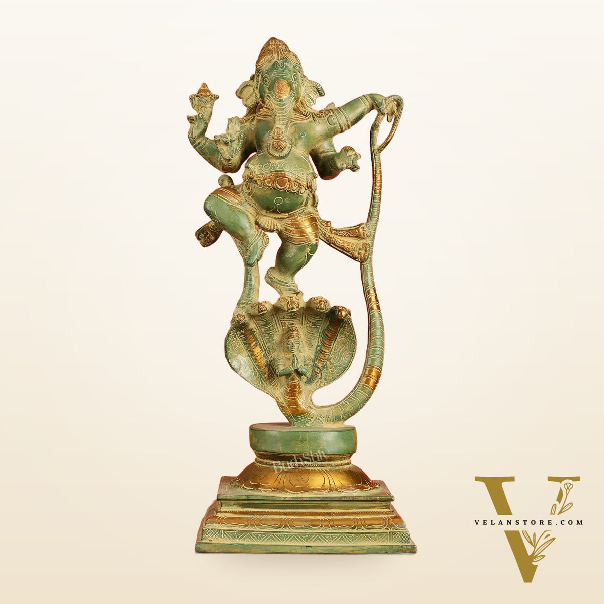 Brass Lord Ganesha dancing on snake 20 "
