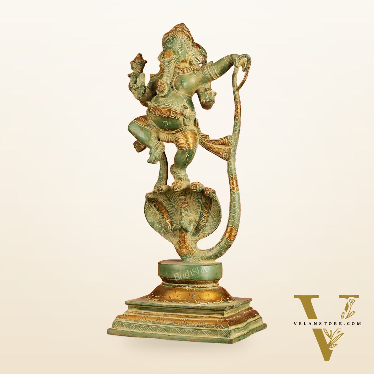 Brass Lord Ganesha dancing on snake 20 "