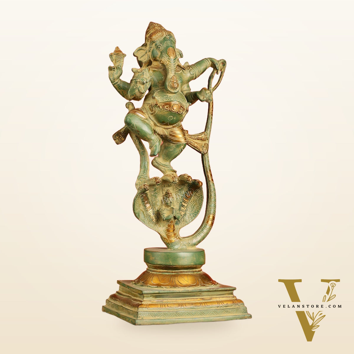 Brass Lord Ganesha dancing on snake 20 "
