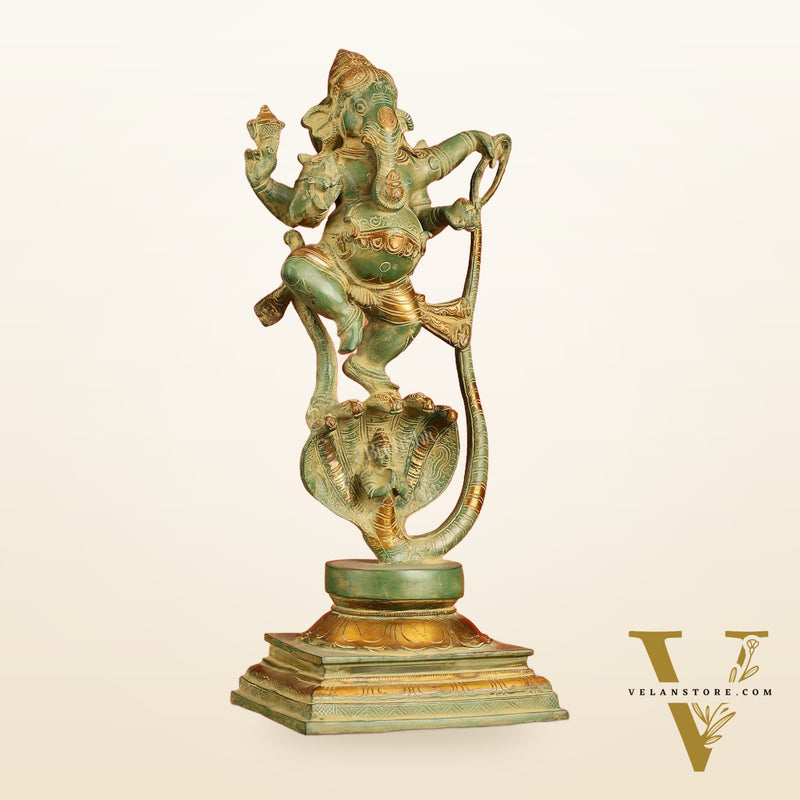 Brass Lord Ganesha dancing on snake 20 "