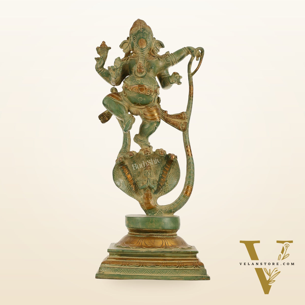 Brass Lord Ganesha dancing on snake 20 "