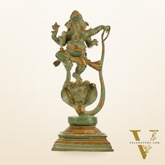 Brass Lord Ganesha dancing on snake 20 "