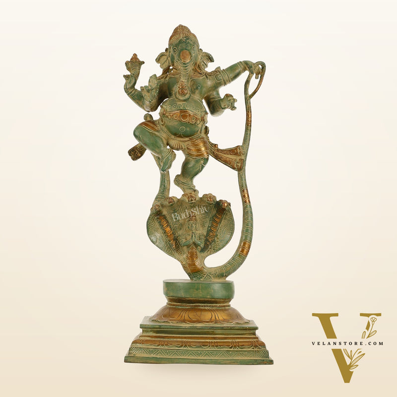Brass Lord Ganesha dancing on snake 20 "