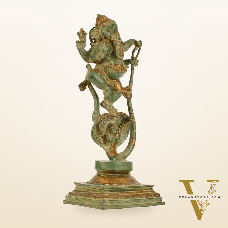 Brass Lord Ganesha dancing on snake 20 "