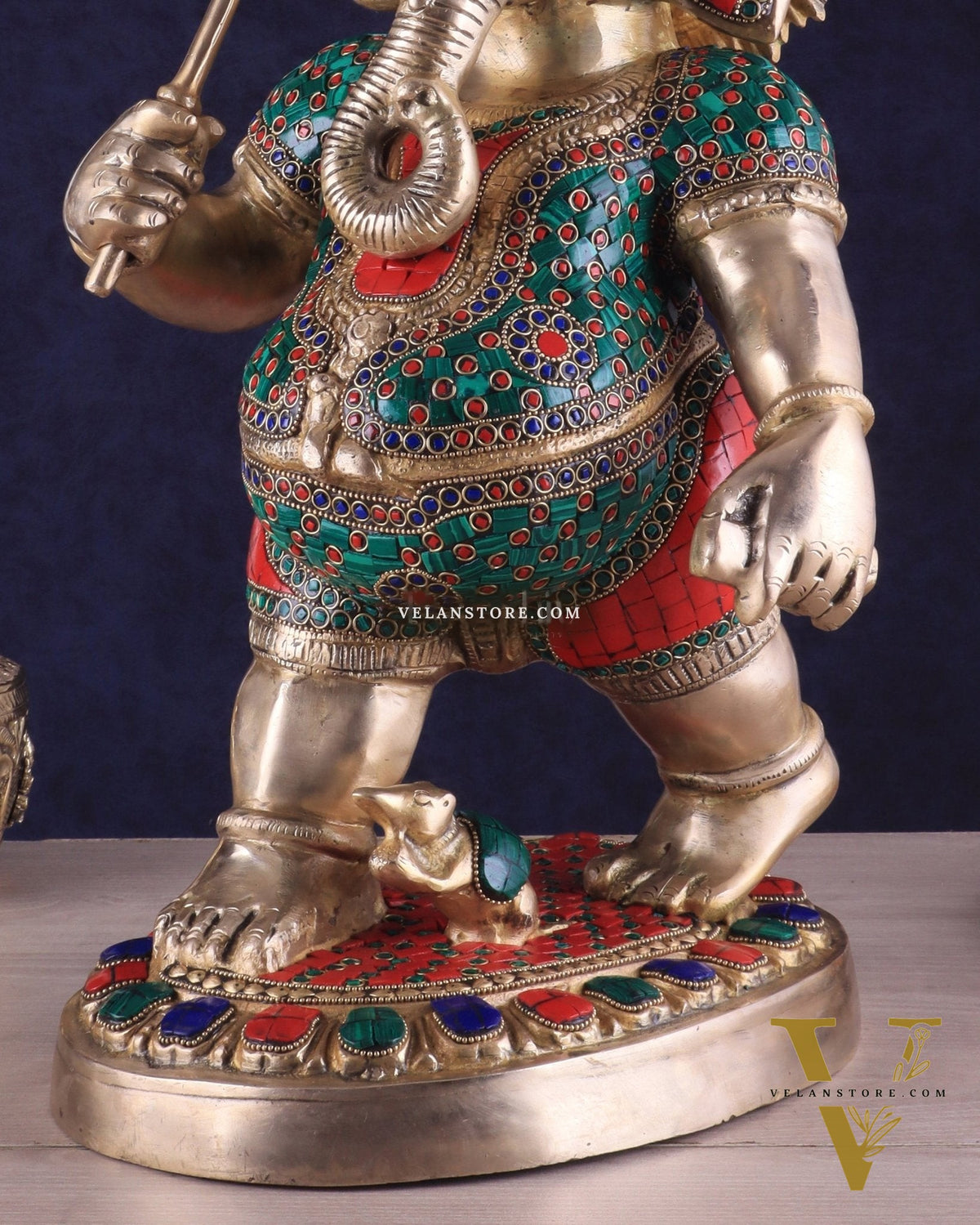 Brass Lord Ganesha Holding Umbrella Statue with Meenakari Stonework – 24 Inch