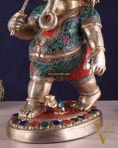 Brass Lord Ganesha Holding Umbrella Statue with Meenakari Stonework – 24 Inch