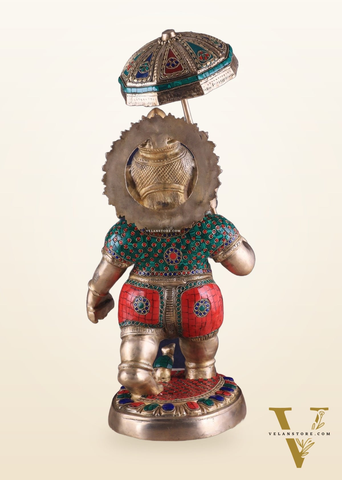 Brass Lord Ganesha Holding Umbrella Statue with Meenakari Stonework – 24 Inch