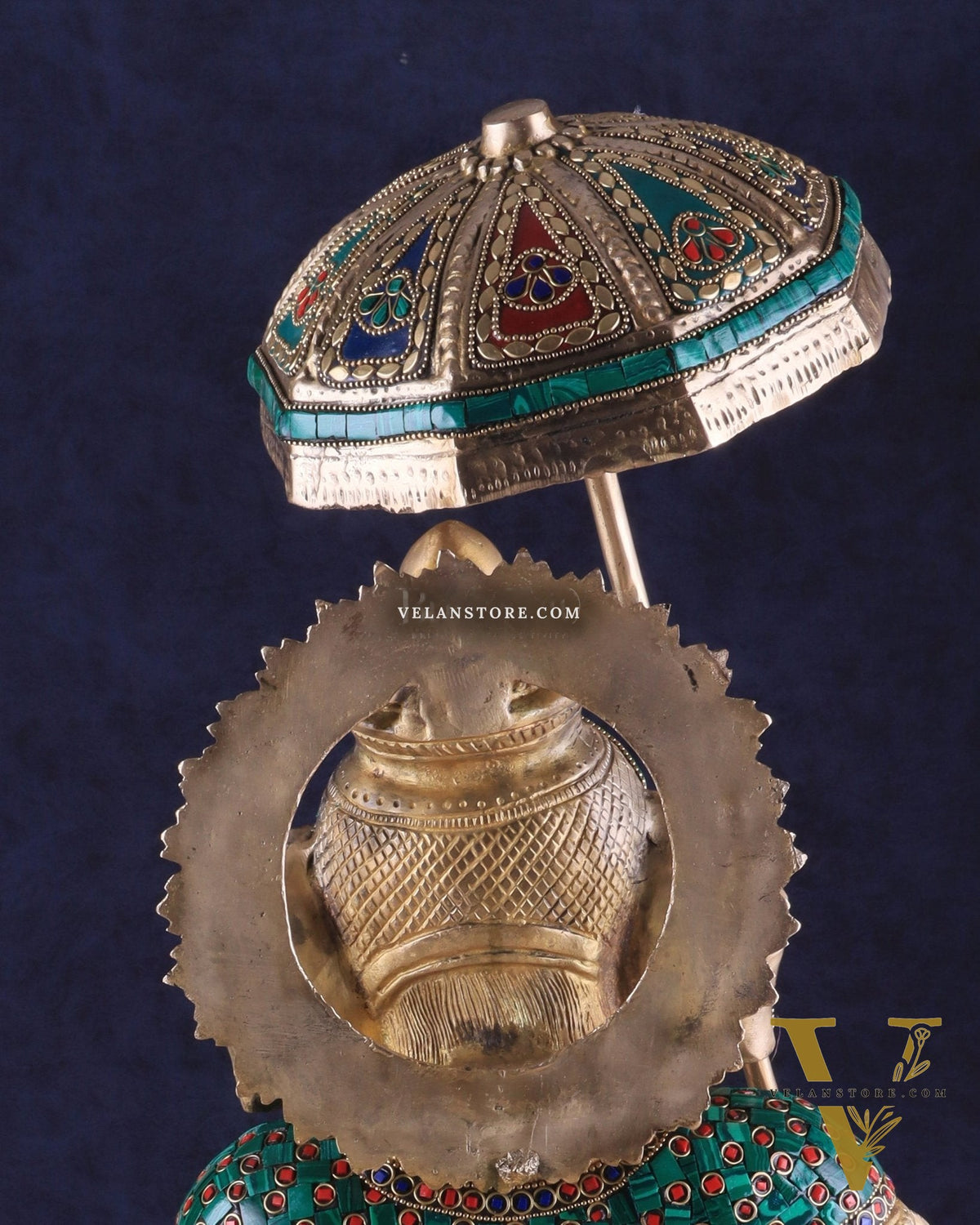 Brass Lord Ganesha Holding Umbrella Statue with Meenakari Stonework – 24 Inch