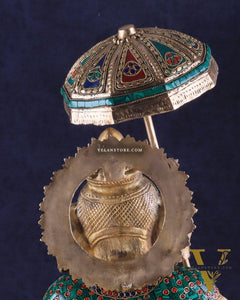 Brass Lord Ganesha Holding Umbrella Statue with Meenakari Stonework – 24 Inch