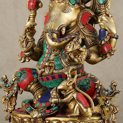 Brass Lord Ganesha Idol - 16 Inch unique stonework