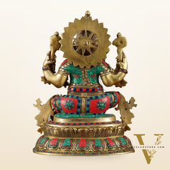Brass Lord Ganesha Idol - 16 Inch unique stonework